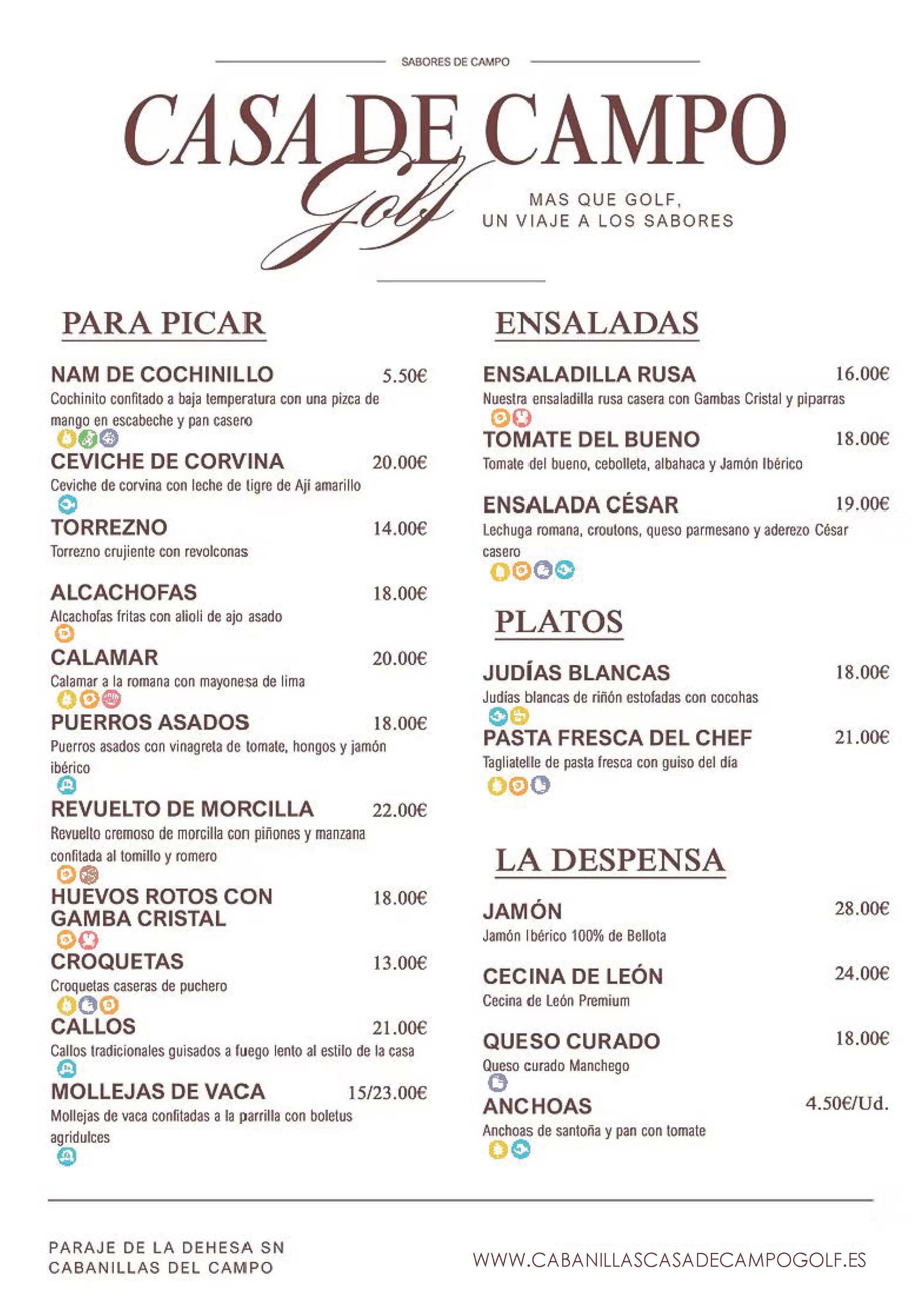 Carta Restaurante Casa de Campo — página 1